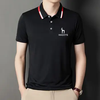 Мъжки поло риза с бродиран лого, памук обикновен летен топ с къс ръкав, мъжки t-shirt, модни риза за голф, поло риза