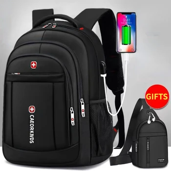 Мъжки раница, водоустойчив и лека пътна чанта, раница за лаптоп USB-зареждане с голям капацитет, бизнес чанта, раница за училище