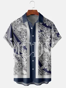 Мъжки ризи за боулинг с ревера в ретро стил с флорални 3D принтом, свободни риза за боулинг с къс ръкав, дамски хавайска риза за мъже