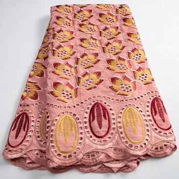 Нигерийски дантелени памучни тъкани 2023, висококачествено швейцарско вуалевое дантела с кристали за жени, сватбени рокли за партита, 5 ярда A3455