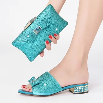 Нова марка, набор от чанти за дамски обувки, голям размер на 43, модерни елегантни дамски обувки на висок ток, луксозни вечерни чехли с кристали, сватбени обувки