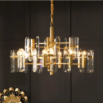 Нова модерна led кристален полилей, декорация на всекидневна в скандинавски стил, луксозни лампи за вили от американското злато, блясък кухня