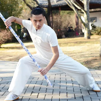 Новата есенна мъжки облекла за бойни изкуства в китайския стил на средна възраст с къс ръкав, облекло за тренировки по тайцзицюань за възрастни