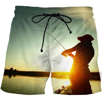 Нови европейски и американски мъжки плажни панталони с 3D принтом, модни шорти за риболов в стил харадзюку, за отдих и спорт, шорти за плуване