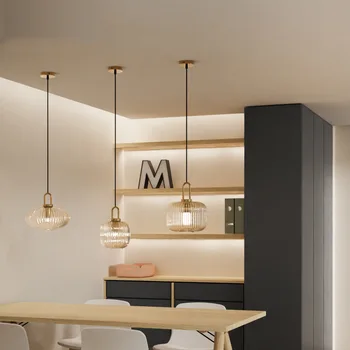 Окачен лампа от консервного стъкло в скандинавскую ивица, модерен лампа за ресторант, бар, спалня, хол, окачена лампа, прикроватной нощни шкафчета, дизайнерски лампи