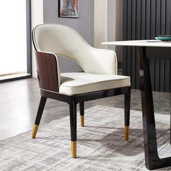 Офис стол за хранене в скандинавски стил, с луксозна кожена ергономична копие дизайнерски столове от масивно дърво, бели шезлонги, мебели за зала