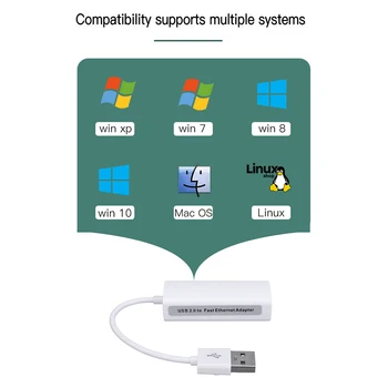 Поддръжка на USB адаптер Ethernet Windows XP / 7/Vista Linux, адаптер кабелна локална мрежа, мрежови адаптер със защита от смущения за таблет Macbook Wii