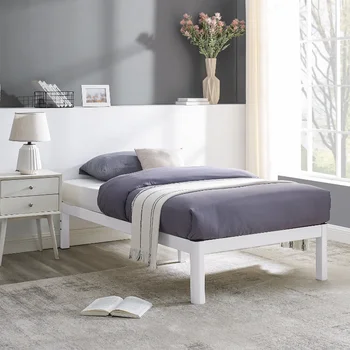 Подпори Дървена летва Бяла метална платформа Рамка на легло, мебели за спалня с две единични легла рамка на легло
