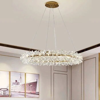 Полилей за хола Проста модерна атмосферни лампа в скандинавски стил с кристали, централен светлина във фоайето, 2023 Нови лампи за главната спалня
