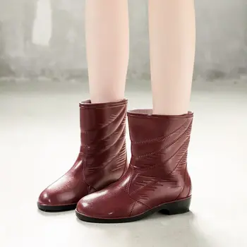 Пролетно-есенните Модни Нови Водоустойчиви дамски ботуши от PVC със средна дължина, Нескользящие Работни непромокаеми ботуши, Гумени обувки, Ежедневни непромокаеми обувки
