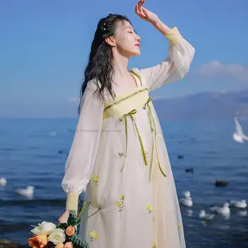 Пролетно-лятно китайското подобряване женствена рокля Hanfu от шифон Hanfu, женски танцов костюм на фея, елегантно сетчатое вышитое старинна рокля