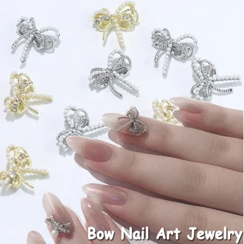 Рафтинг, сребрист метал, кристал, 3D окачване с лък, кристали за нокти, декорации за нокти 