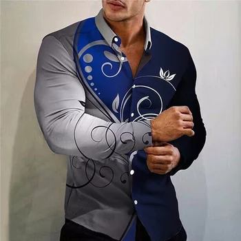 Реколта модерен ризи за мъже, случайни топ с дълги ръкави и цветисти принтом, негабаритная мъжки дрехи, хавайски куртки и блузи
