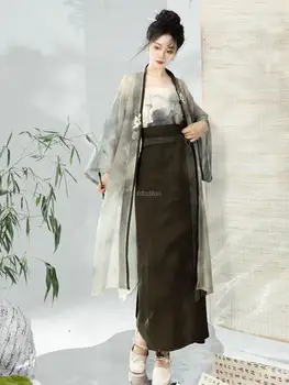 сезон: пролет-лято, новият китайски стил, женски супериорна костюм с пола hanfu, рокля Династия, комплект от 3 теми, всекидневни модерен комплект hanfu, палто