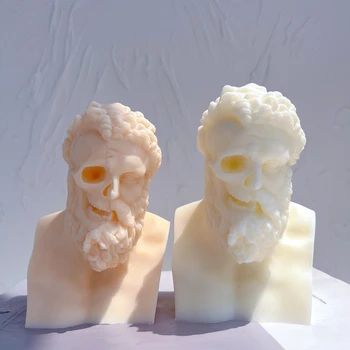 Силиконова форма за статуи мъжки бюст, уникална скулптура от половината от черепа, форма за свещ на соев восък, гръцката митология, декорация за дома