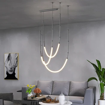 Скандинавска линейна полилей Минималистичен дизайнерски Творчески черно окачен лампа за дневна, къщи, трапезария, окачена лампа