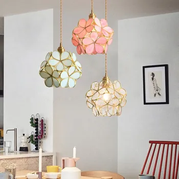 Скандинавски led окачен лампа от желязната стъкло, многоцветен, с цветя на листче, за украса на помещения, лампа за хранене, кафенета, нощни лампа за спални