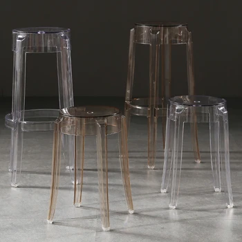 Скандинавски прозрачен Акрилен стол бар стол Кристална стол ресторант кръг стол Модерен минималистичен пластмасов стол бар