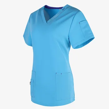 Униформи World Женски търкане-топ богат на функции за работно облекло за медицински сестри с четири джоба униформи за медицински сестри