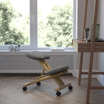 Флаш мебели Мобилно дървена ергономичен офис стол в скута си от сив плат офис столове игралното стол