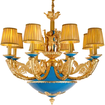 Френска европейската благородна придворная лампа в стил ретро, американски стил, пълна с медни полилей, вила, хол, трапезария, декоративна лампа