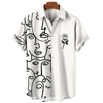 Хавайски мъжка риза с 3d абстрактно принтом лице, широки ризи голям размер, мъжки дрехи, блузи за плажни партита, ежедневни къси ръкави