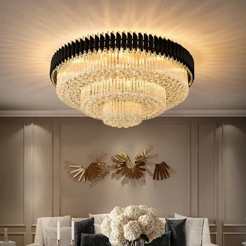 Черна кристален полилей за хол, трапезария, луксозна лампа за домашен интериор, модерен led лампа, кръгла дизайн, блясък за спални