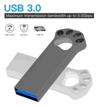 Чудесна Мечка Лапа USB 3.0 Флаш устройства, 64 GB Сребърна Карта-Памет Креативен Подарък Водоустойчива Метална Писалка-Устройство Черна Карта